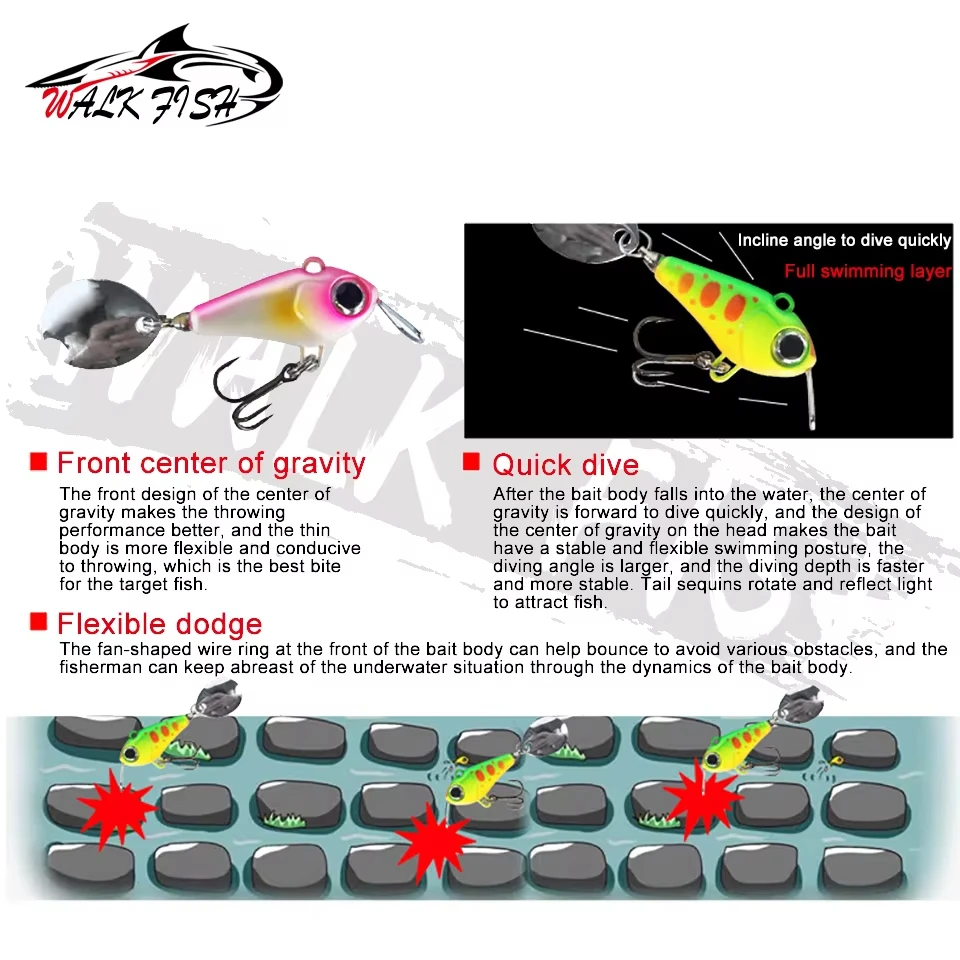 Crankbait Walk Fish microobjetivo con lentejuela giratoria - imagen 5