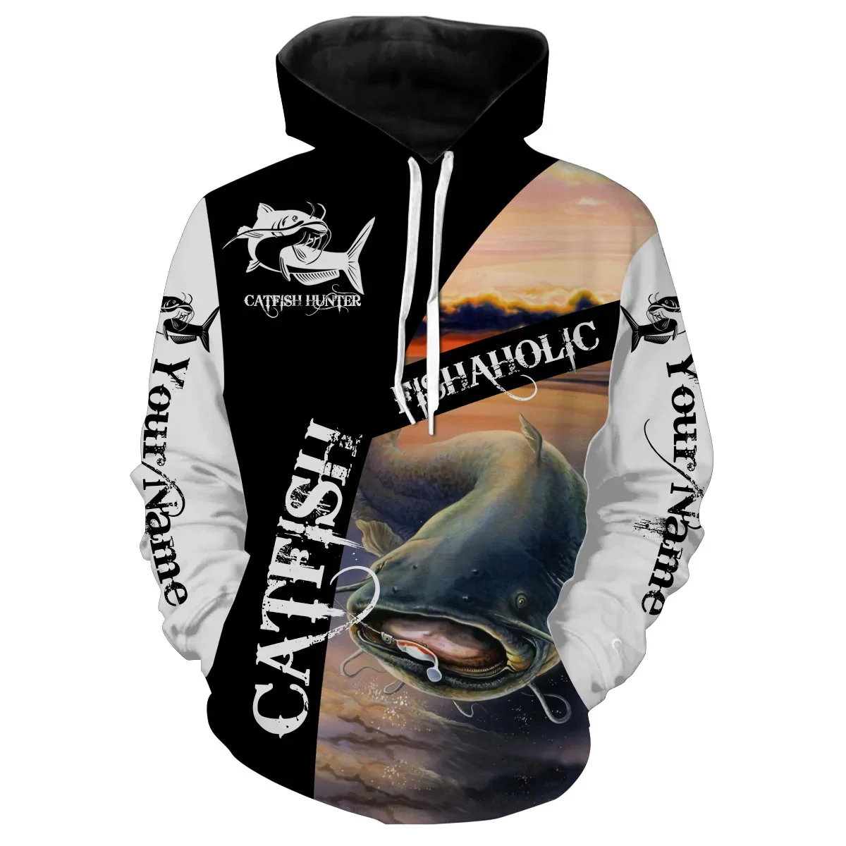 Sudadera de pesca personalizada – Pez Gato 3D con tu nombre - imagen 2
