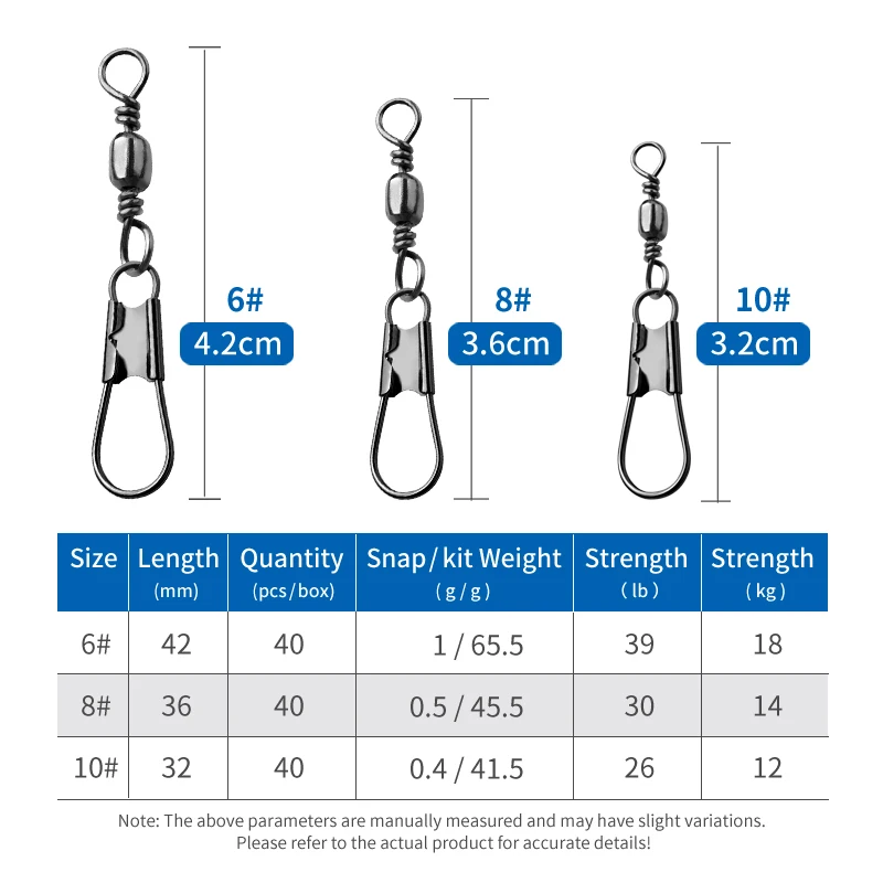 Nuevo 40 Uds accesorios de pesca conector Pin 6 #   8 # 10 #   Rodamiento giratorio de acero inoxidable, señuelo giratorio para anzuelo, aparejos giratorios - imagen 2