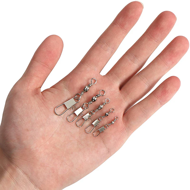 50 Uds. Conector a presión giratorio de pesca barril con rodamiento de bolas a presión de seguridad conector de anillo sólido para señuelos de pesca de conexión rápida - imagen 4