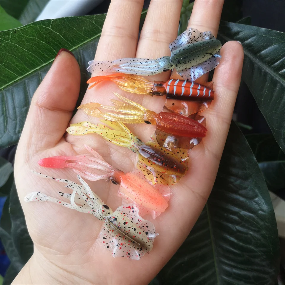 MUKUN 4 piezas 2g 6,5 CM plantilla de calamar luminosa pesca de calamar suave señuelo de curricán para pesca en el mar barco pesca Wobblers cebo Rockfishing - imagen 5