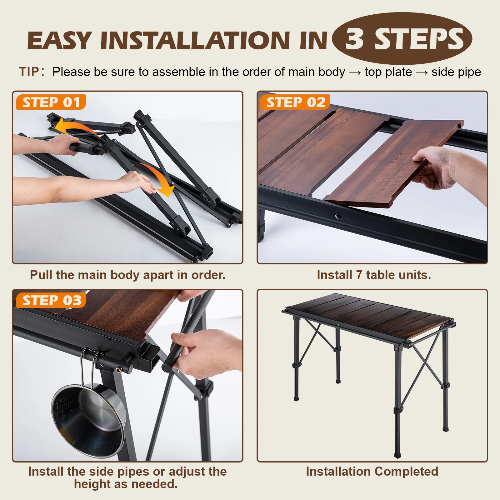 Mesa plegable multifuncional para exteriores CHANGE MOORE, escritorio de Camping de 91x40cm, mesas de Picnic fáciles de instalar para exteriores, mesa de barbacoa con bolsa - imagen 4