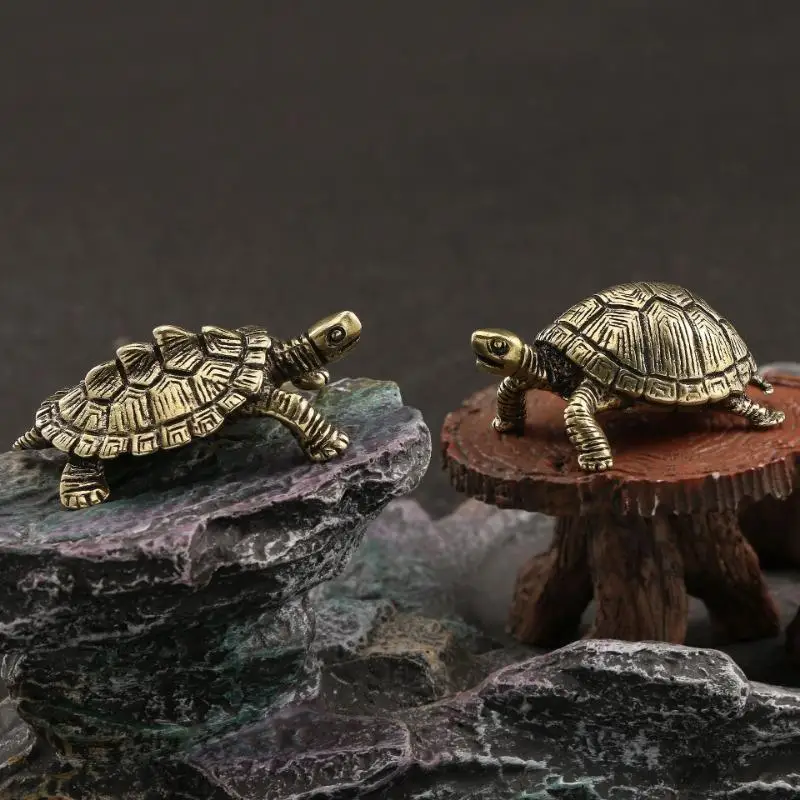 Figurita retro de tortuga de cobre para decoración - imagen 3