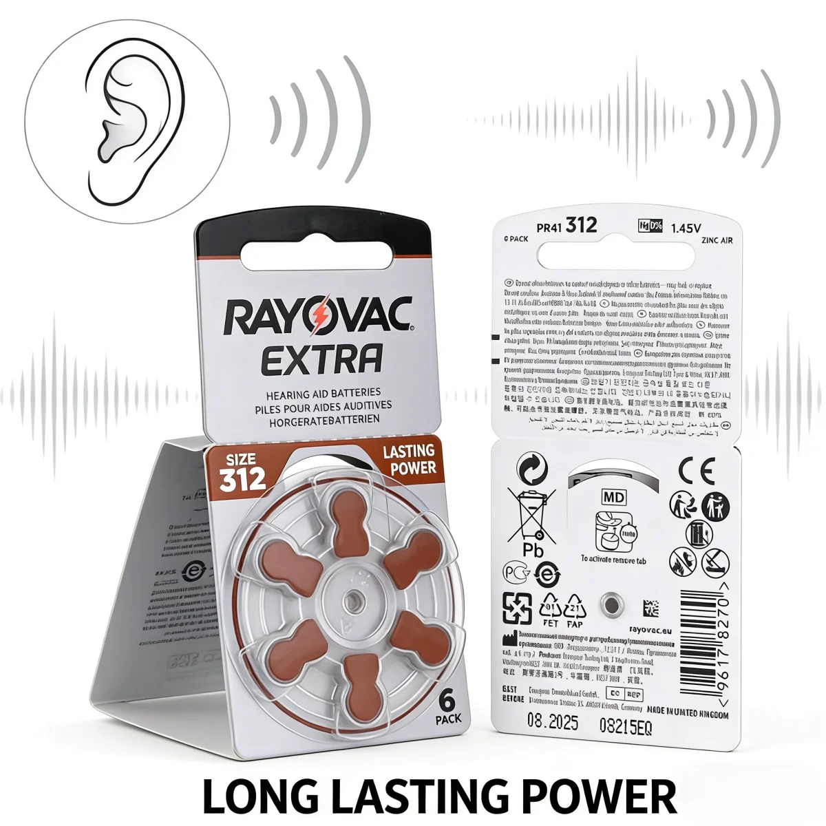 Baterías Rayovac Extra 312A para audífono – Zinc-aire larga duración - imagen 2