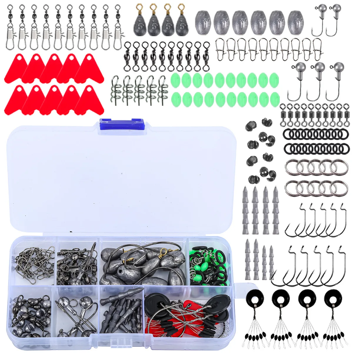 Kit de señuelos favoritos para entusiastas de la pesca, 152 Uds., con varios accesorios, anzuelos curvos, anillos a presión, pesas, equipo de pesca transfronterizo