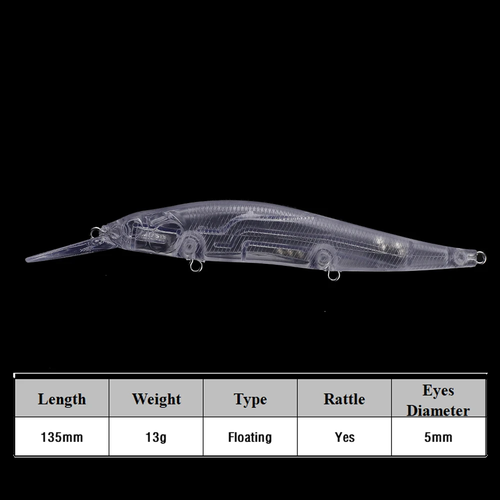 Chan'sHuang 20 piezas pececillo sin pintar 13,5 cm 13g Señuelos de pesca flotantes cuerpo duro cebos artificiales en blanco aparejos Wobbler - imagen 2