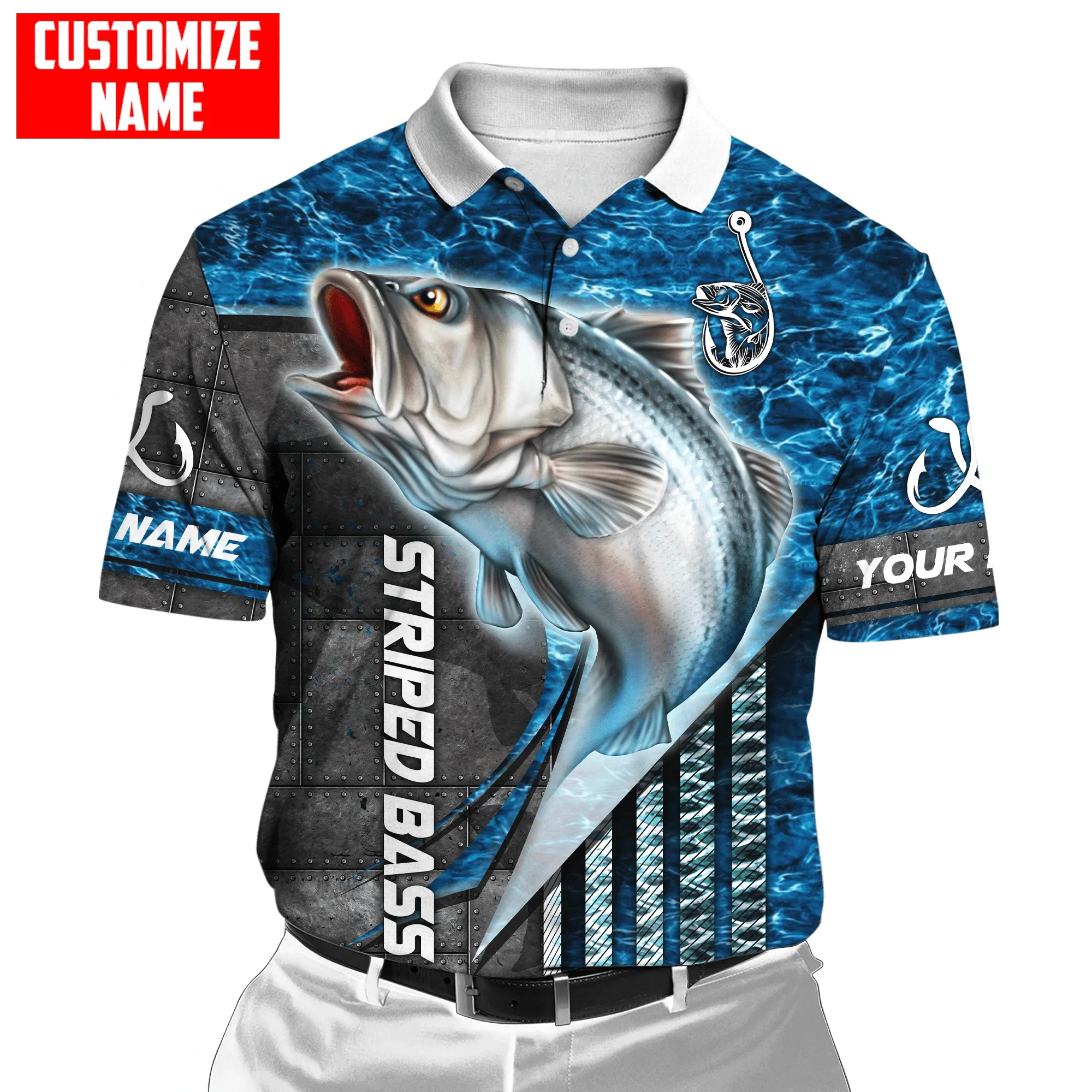 PLstar Cosmos nombre personalizado bagre pesca 3D completamente impreso hombres polos Casual solapa camisa de manga corta PLP02 - imagen 5