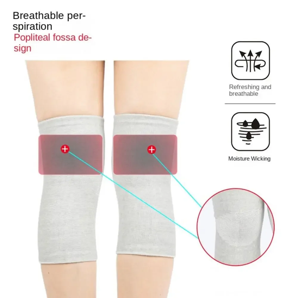 Rodilleras deportivas de poliéster y algodón, rodilleras de soporte elásticas desnudas, negras y grises, rodillera de compresión a rayas - imagen 3