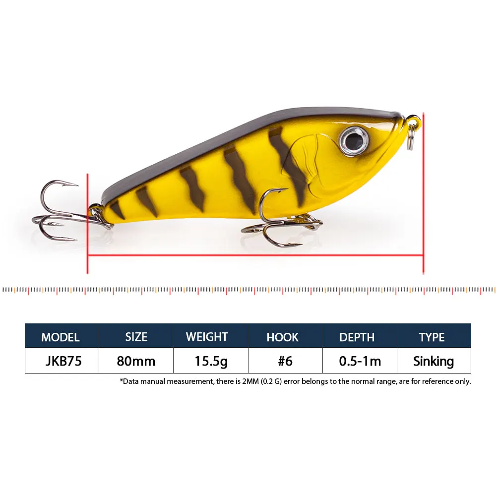 Hanlin 80mm/15,5g hundimiento lento Glide Jerkbait Wobblers señuelo de Pesca almizclado Lucio señuelos para lubina Lucio Pesca cebo duro aparejos - imagen 2