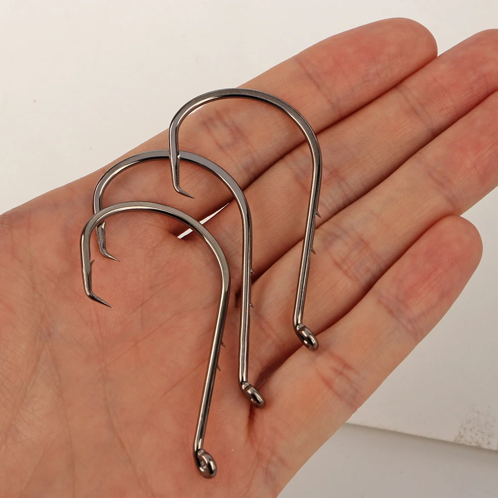 NGB 25PCS Anzuelos de pesca marítima de acero rico en carbono Tamaño 1/0 # -8/0 #   Gancho de pulpo con soporte de cebo de vástago largo con púas y anillado - imagen 2