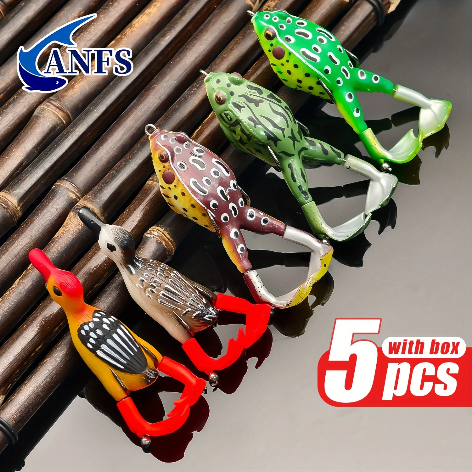 5 uds ANFS Kit de Señuelos de Pesca de rana suave-2 uds cebos artificiales de pato con 3 uds señuelo suave de rana-5 uds cebo de pesca con caja de almacenamiento - imagen 3
