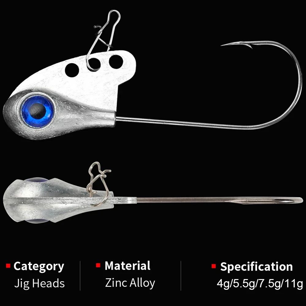 1-10 Uds anzuelo con cabeza de anzuelo 4g 5,5g 7,5g 11g vástago con púas VIB pesca cola en T Kit de señuelo suave ojo de pez grande aparejos giratorios anzuelo giratorio - imagen 2