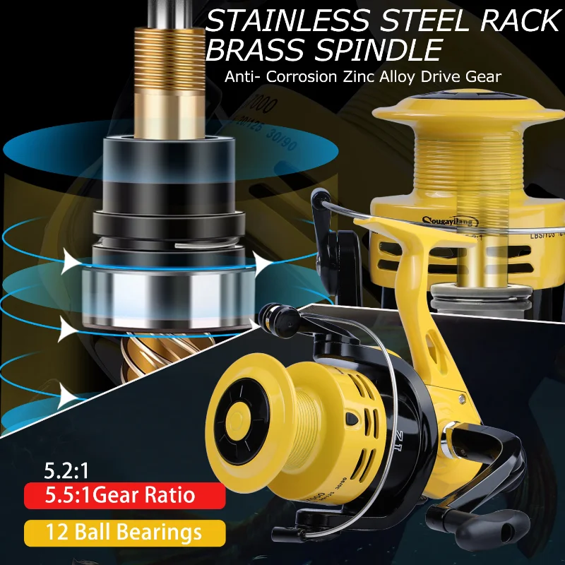 Sougayilang-combo de pesca giratoria, 3,0 m, 6 secciones, L M H, caña de viaje eléctrica y relación de engranaje 5,5: 1/5, 2:1, Kit de carrete de pesca - imagen 4