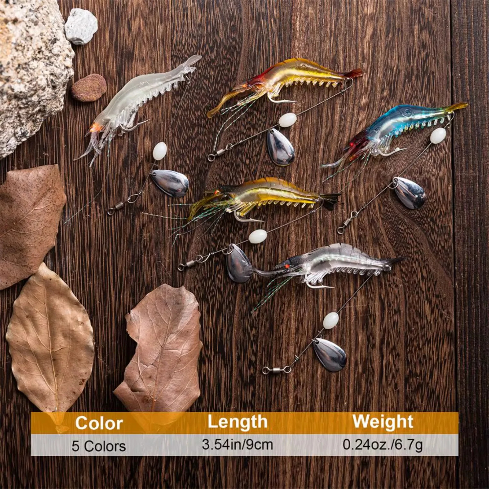 Señuelos de camarones Goture 5,3g/6,7g, Señuelos de pesca de camarones suaves para agua dulce y salada, juego de cebo luminoso para camarones con cuentas de gancho afiladas - imagen 4