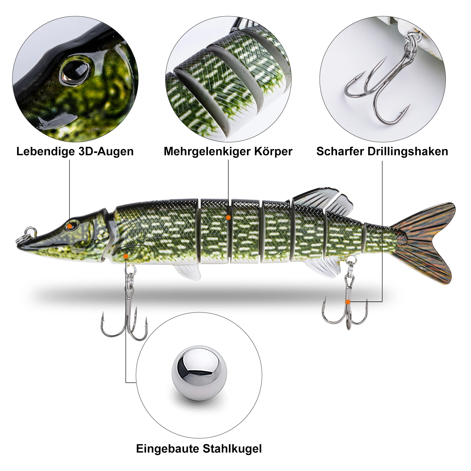 Goture-señuelo de pesca multiarticulado, realista, tamaño grande, Swimbait, 12,5 cm, 20cm, 19g, 60g, cebos duros, aparejos Wobbler, Crankbait que se hunde - imagen 3
