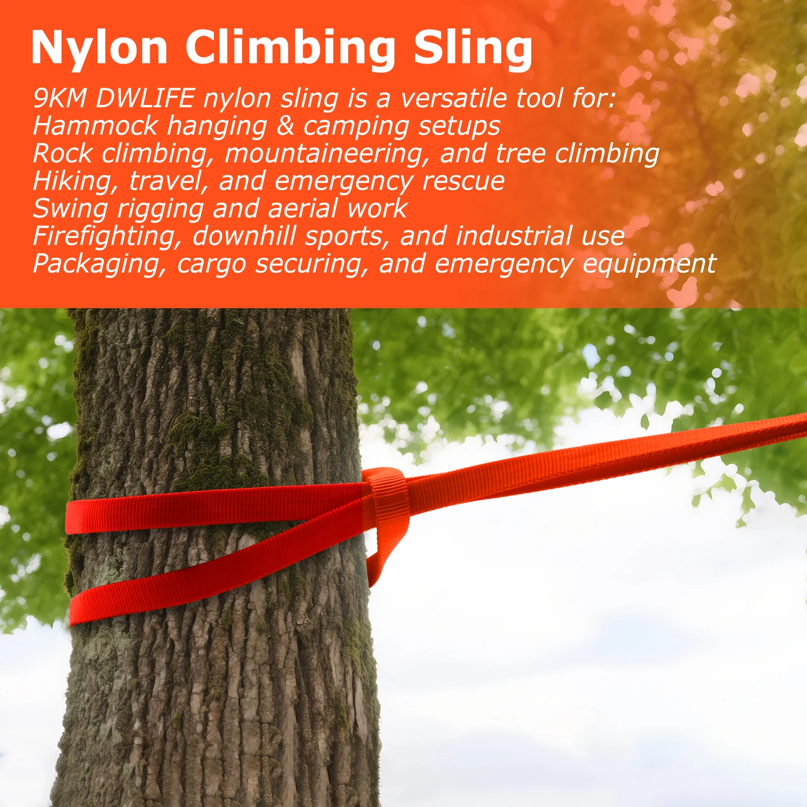 Eslinga de escalada de 9KM, 1-3 uds., correas de nailon de 16mm, fuerza de 22kN para escalada en roca, montañismo, anclaje, columpio, hamaca de Yoga - imagen 3