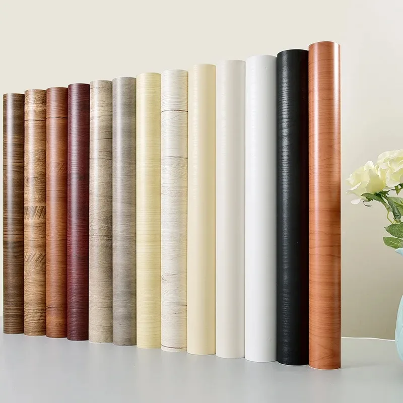 Pegatinas de pared impermeables de grano de madera para decoración del hogar, papel tapiz autoadhesivo de PVC para dormitorio, armarios, 40cm x 3m - imagen 5