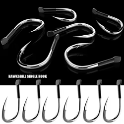 1 caja de anzuelo de acero rico en carbono, anzuelo de pesca de lubina de espacio ancho, gusano suave, gusano loco sin malezas