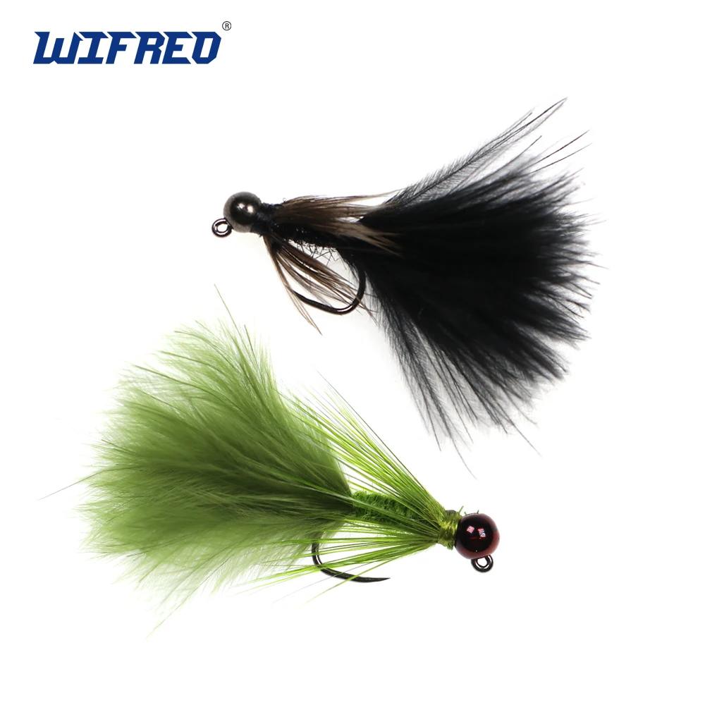 Wifreo 6PCS # 12 Jig Beadhead Bugger lanoso sin púas Jig ninfa serpentinas mosca para trucha salmón Lucio lubina pesca señuelo cebos - imagen 2