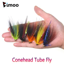 Bimoo 5 uds tubo de cabeza de cono de latón mosca gallo Hackle cola de zorro Streamer húmedo sin gancho mosca trucha salmón Steelhead señuelo de pesca de lubina