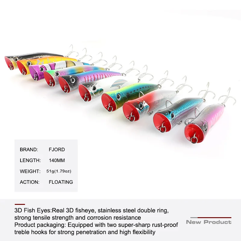 FJORD 140mm 51g Popper señuelo de pesca mar agua salada cebos duros flotante efecto UV Swimbaits superficie atún Topwater cebos artificiales - imagen 3