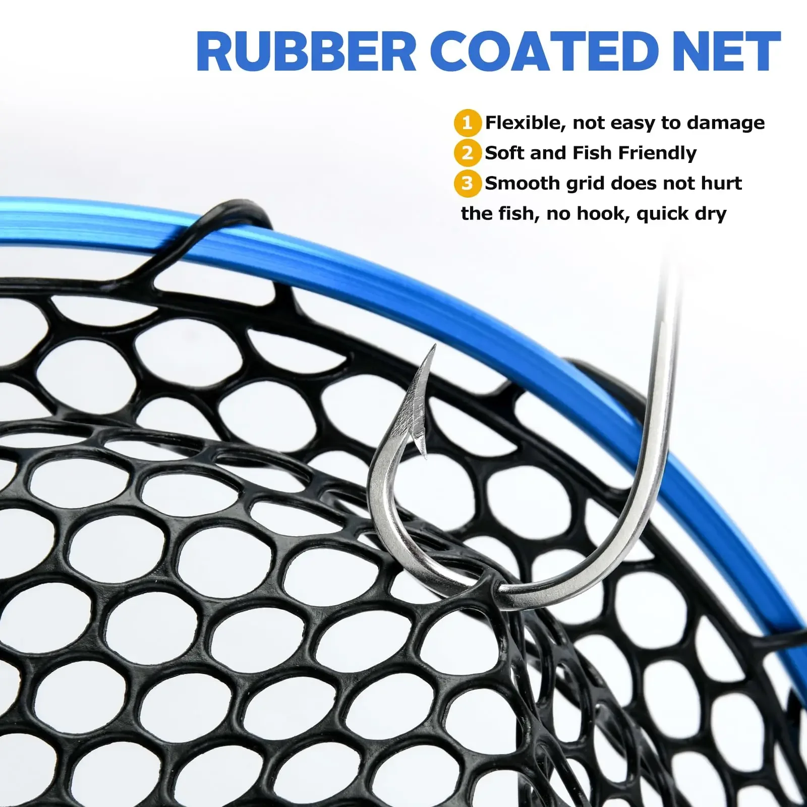 Red de aterrizaje de pesca con mosca Goture, red de trucha para captura y liberación, marco de aleación de aluminio, red de pesca con mosca azul extensible - imagen 5
