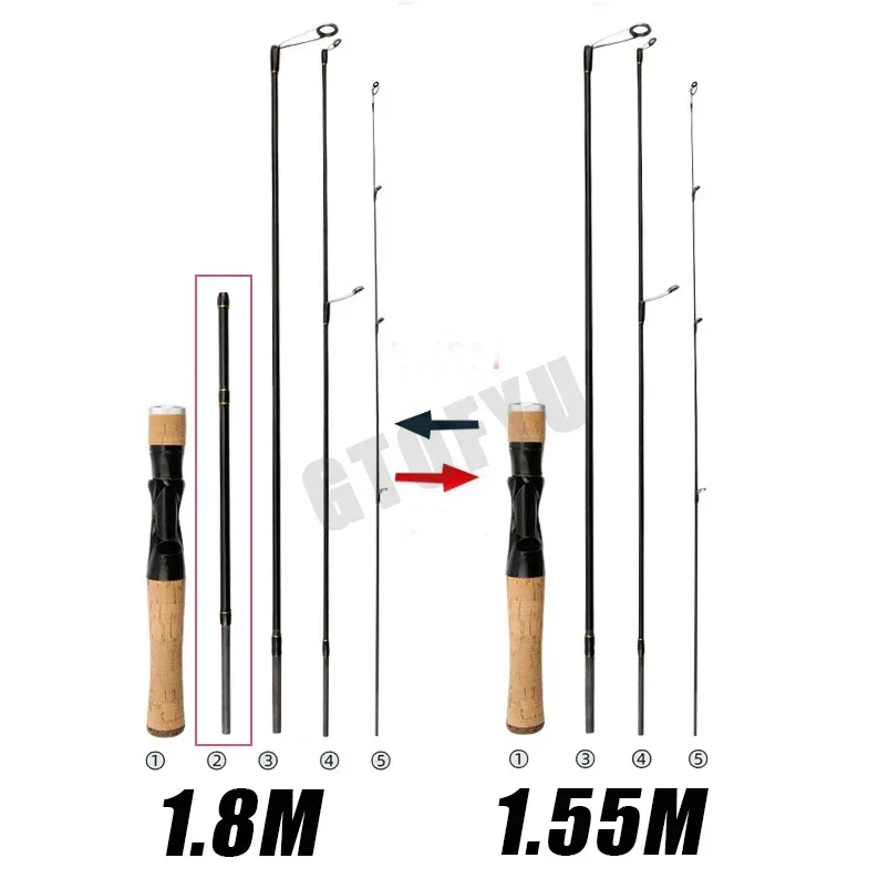 Canna de pescar de fundición giratoria UL, sistema Finesse de cebo pequeño, fibra de carbono, ultraligera, 4 piezas, 1,55-1,8 m, 1-8g, para caña de pescar de trucha - imagen 5