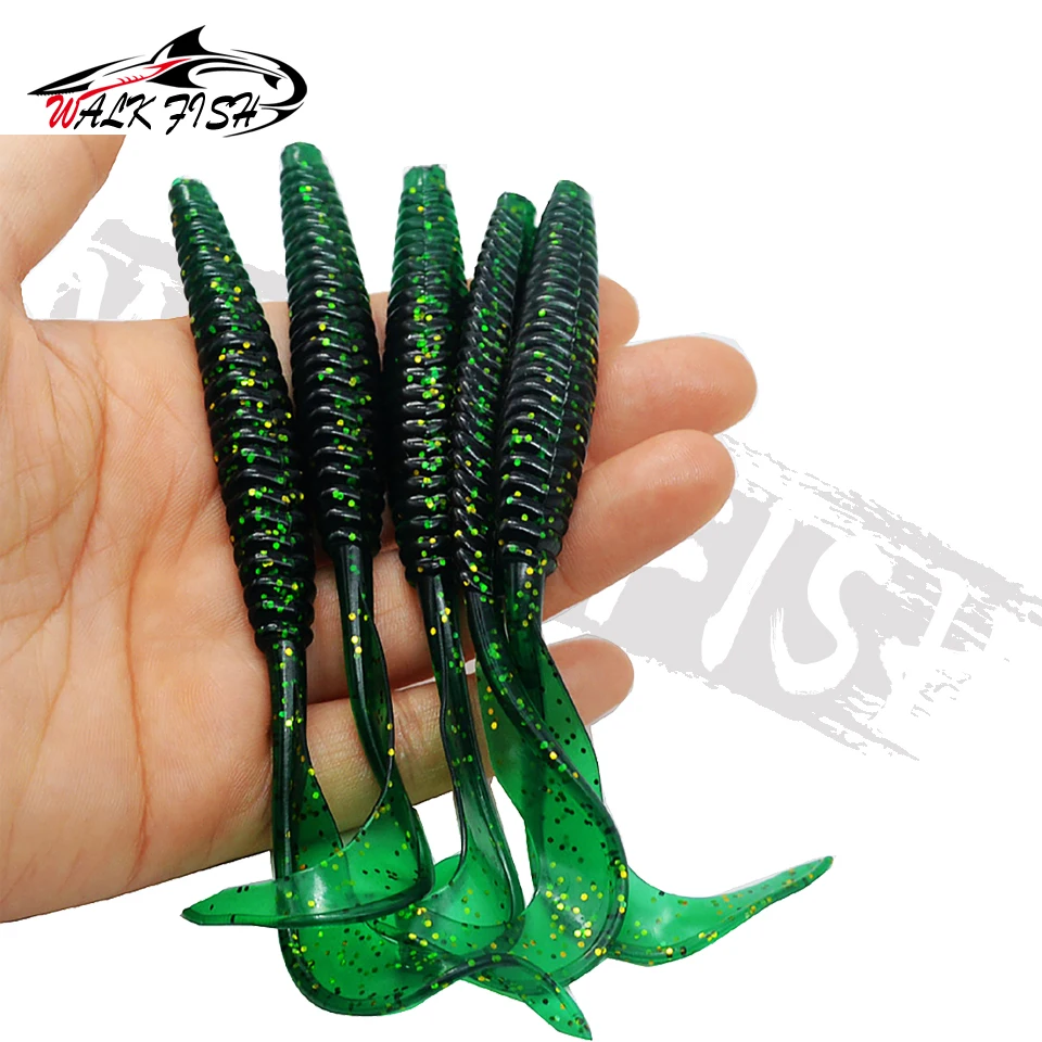 WALK FISH-señuelo de pesca de cola larga, cebo blando de 13cm, 6g, rosca de tornillo, colas de hoz individuales, larva de gusano, señuelos artificiales para lubina, 5 uds. - imagen 3