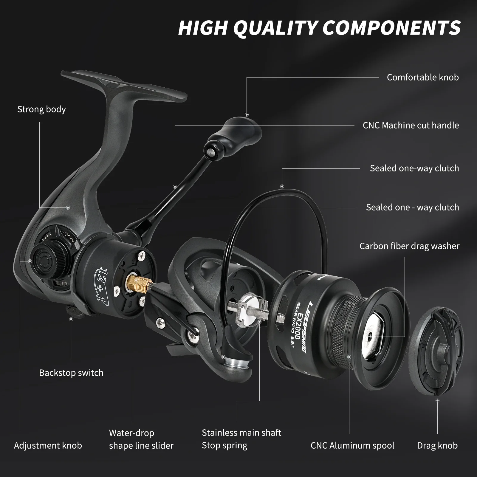 Carrete giratorio Carrete de grafito 5,5 1 Relación de engranaje Equipo de carrete giratorio de pesca en el mar para todo uso - imagen 4