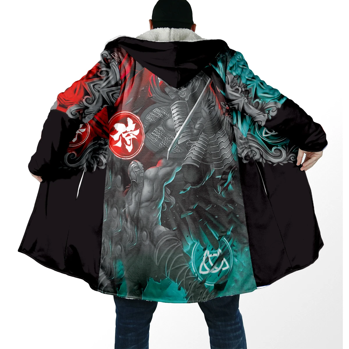 2025 moda de invierno capa de hombre Samurai Oni máscara tatuaje 3D impreso grueso polar con capucha capa Unisex Casual capa cálida DP85 - imagen 5