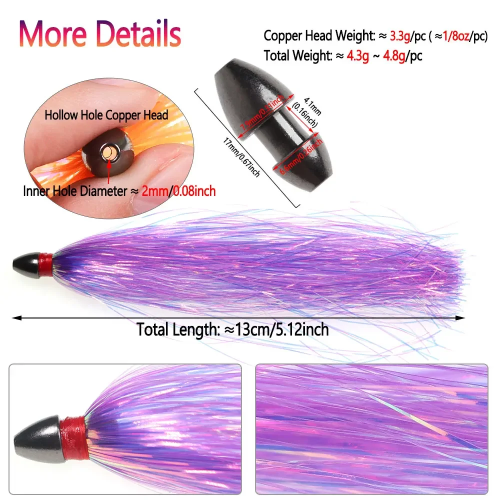 Bimoo 13cm/5,12 "cabeza de cobre de bruja marina Mylar Flash Teaser cola Trolling señuelo DIY atún pargo agua salada Ballyhoo Bass calamar Jigs - imagen 4