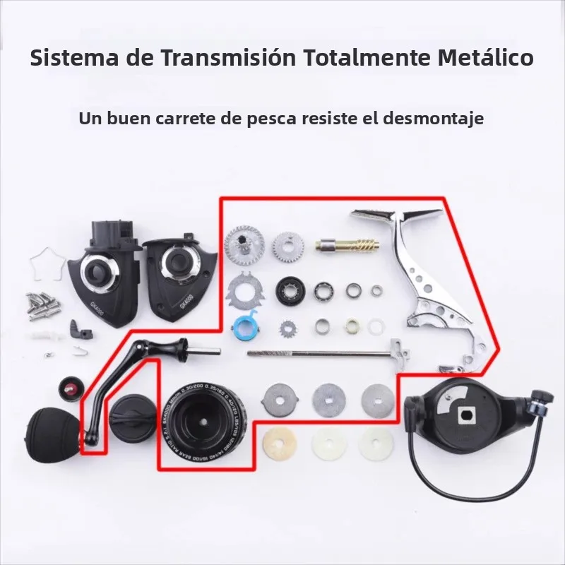 Carrete de pesca de GK1000-7000 para niños, relación de engranaje 5,2: 1, carrete totalmente de Metal, carrete giratorio, agua de mar fresca, F con fuerza de arrastre máxima de 8kg - imagen 3
