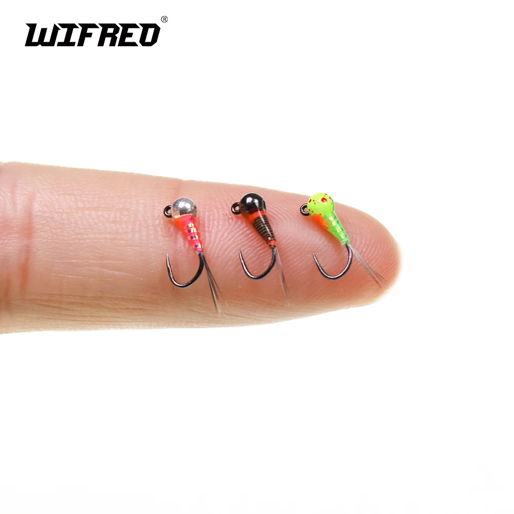 Wifreo 3 piezas 18 # Señuelos de pesca con cabeza de cuentas de tungsteno, plantilla Ninfa sin púas Perdigon Fly, hundimiento rápido, Euro Ninfa, trucha, salmón, Grayling