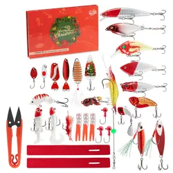 JSFUN 24 Uds. Juego de aparejos de pesca calendario de Adviento calendario de cuenta atrás de Navidad caja de Señuelos de Pesca regalos de Navidad para amantes de la pesca