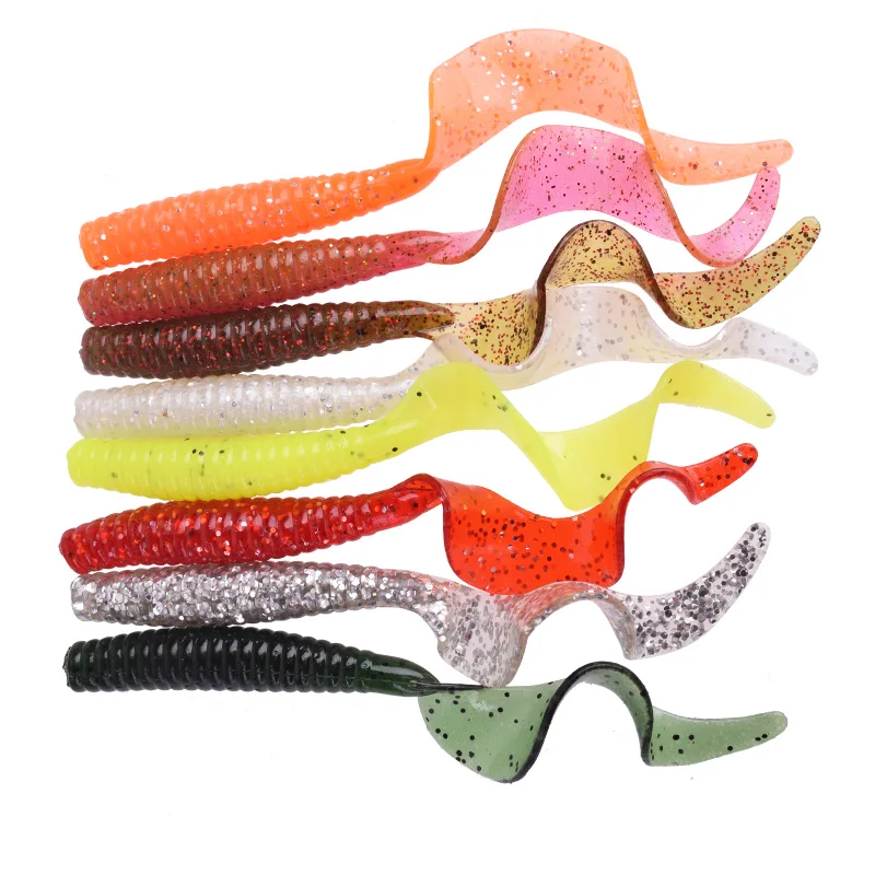 5 unids/lote gusanos de Pesca señuelos blandos rizados 8,5 cm 4,5g Pesca Jigging Wobbler cebo Artificial de silicona lubina carpa Isca Swimbait aparejos - imagen 2