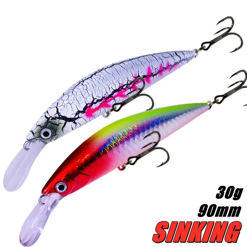 90mm 30g Minnow pesado hundimiento valgo Blazin Trolling señuelo de Pesca trucha delfín cebo duro Isca Artificial