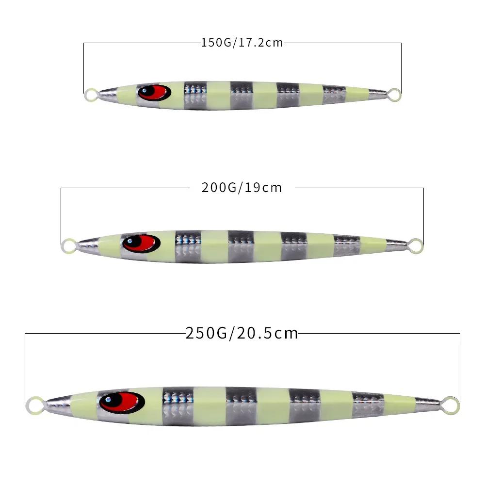 Señuelo de pesca de plantilla de Metal de velocidad rápida, luminoso, 150G, 200G, 250G, superduro, Vertical, Jigging, cuchara, aparejos de pesca - imagen 5