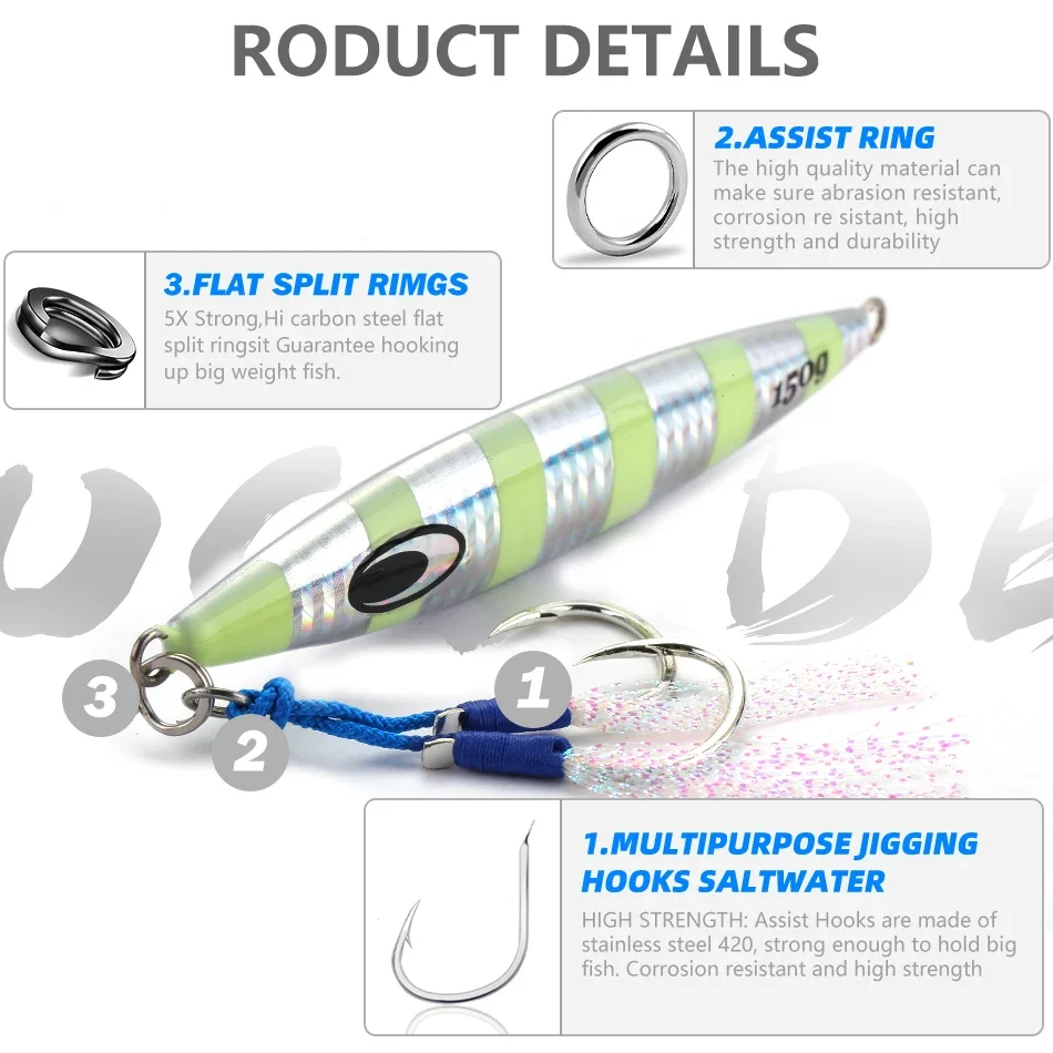 MOOKZZ recién llegado 40g ~ 25g señuelo de Jigging de paso lento plantilla de Metal señuelos de pesca de curricán de agua salada señuelo de pesca de plantilla lenta señuelo de Jingging - imagen 5