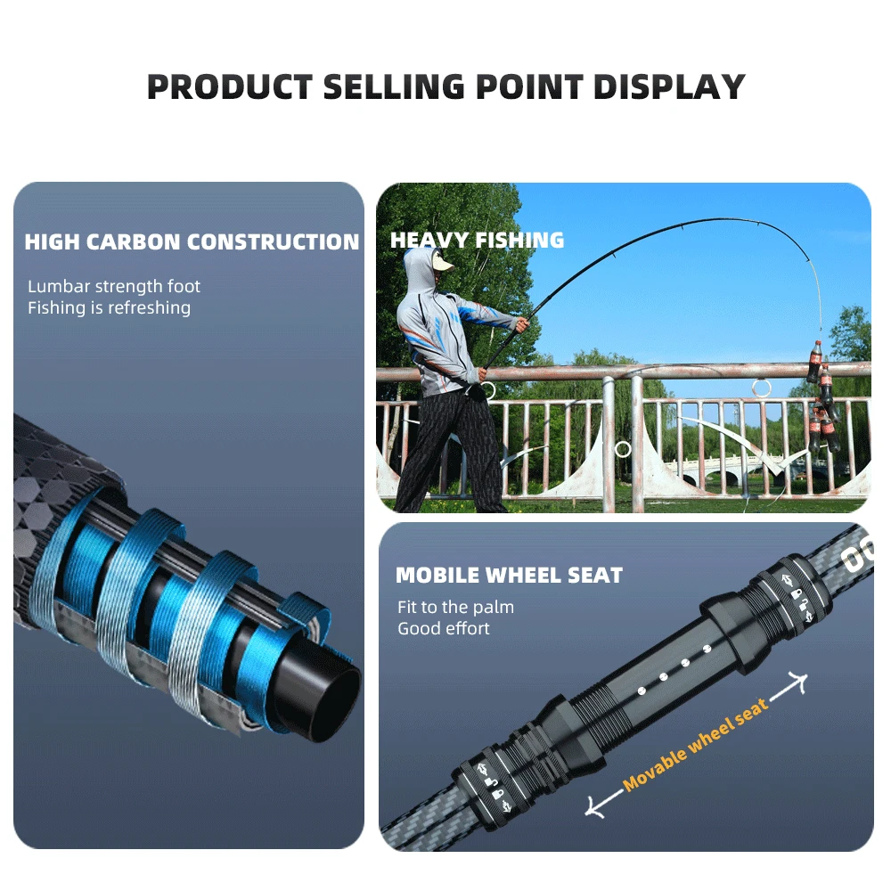 Caña de pescar telescópica súper dura, caña giratoria de fibra de vidrio de 2,1 m-4,5 m, caña de pescar de proyección de largo alcance, agua de mar y agua dulce - imagen 5