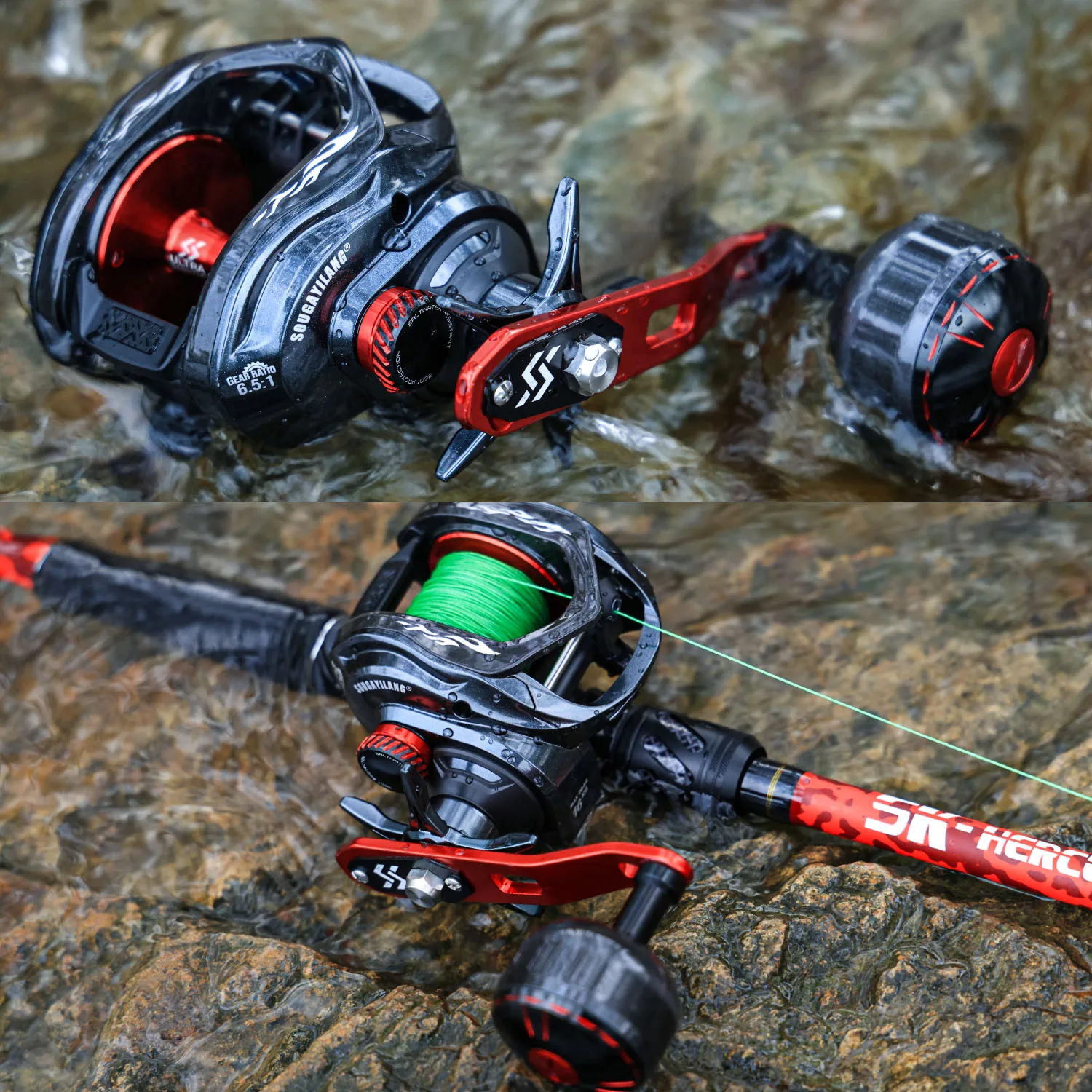 Carrete de Pesca Baitcasting Sougayilang CDS400, Arrastre Máximo 16 kg, Freno Magnético, Relación de Engranajes 6.5:1, Cuerpo de Fibra de Carbono, Mango Único - imagen 5