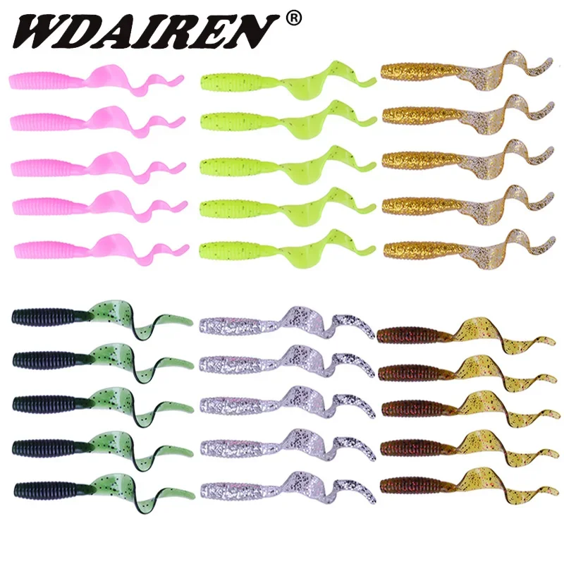 5 uds gusanos Señuelos de Pesca Jigging Wobbler señuelo suave 6cm 1,8g olor a camarón con cebos de sal Swimbaits cebo de silicona Artificial - imagen 2