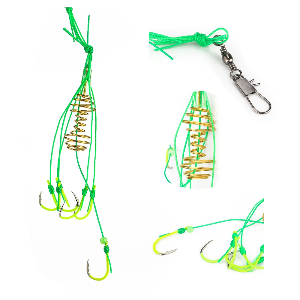 DNDYUJU 4 unids/caja anzuelo de pesca explosivo 6 # -13 #   Señuelo de pesca, trampa para cebo, jaula alimentadora, anzuelo de pesca con resortes de acero inoxidable - imagen 5