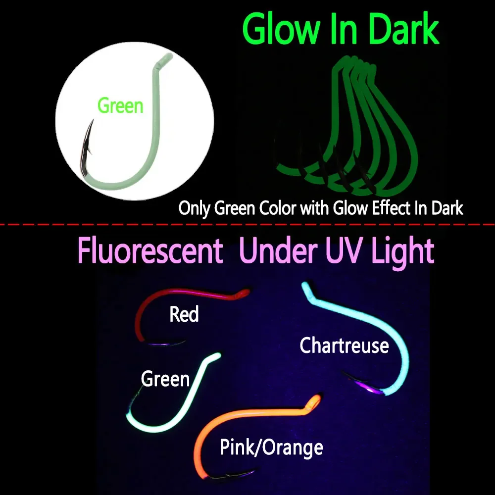 Bimoo-gancho luminoso de pico de pulpo, accesorio resistente a agua dulce y salada, UV Offset, punto extralargo, #10 ~ #10/0 - imagen 4