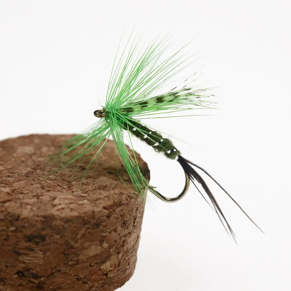 Wifreo 10 piezas 10 # cuerpo de canalé plateado Chartreuse verde Mayfly para pesca de trucha - imagen 2
