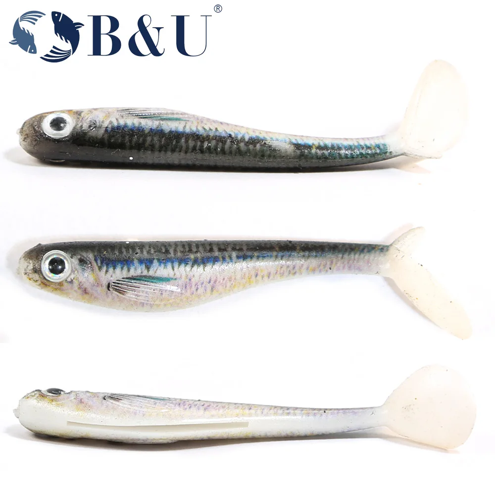 B & U 3 uds 75mm Shad suave Swimbait señuelo de Pesca Wobblers para Lucio Zander Bass Paddle T cola Pesca señuelo de pescado falso - imagen 4