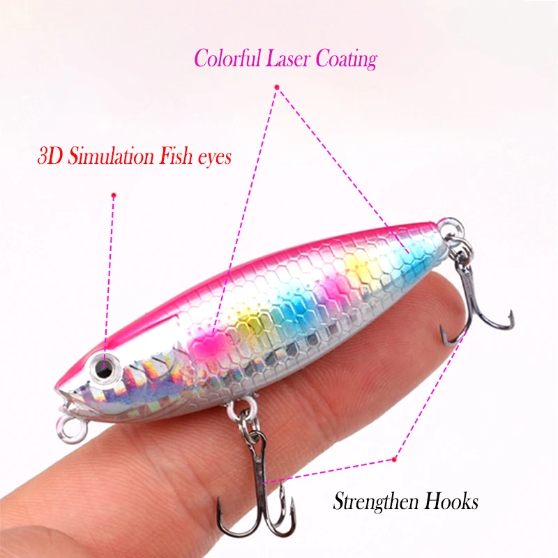 Testar 60mm 6,5g cebo tipo lápiz flotante Topwater Wobbles láser Jerkbait superficie de río señuelo para lubina y señuelos de pesca de trucha - imagen 3