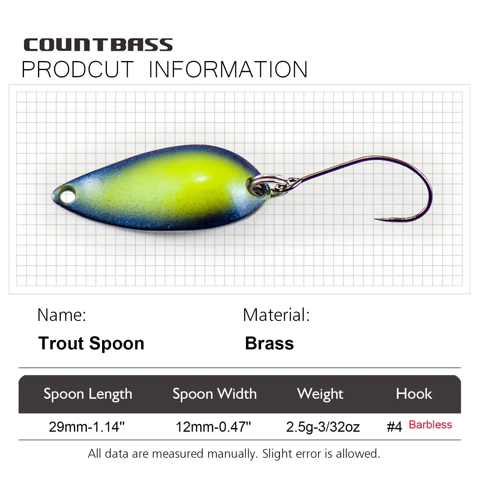 COUNTBASS 3/32oz 2,5g cucharas de trucha con anzuelo sin púas colores UV cebos de pesca Lucio señuelos de pescador - imagen 2