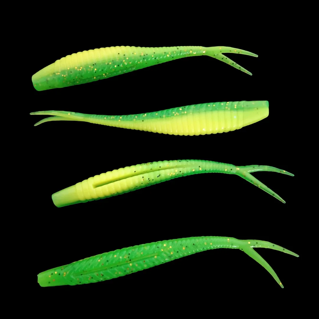 Swolfy 100 Uds 7cm/1,8g 5cm/0,65g Señuelos de Pesca blandos Jerk Minnow cola dividida pez cebo falso para lubina agua dulce y salada - imagen 2