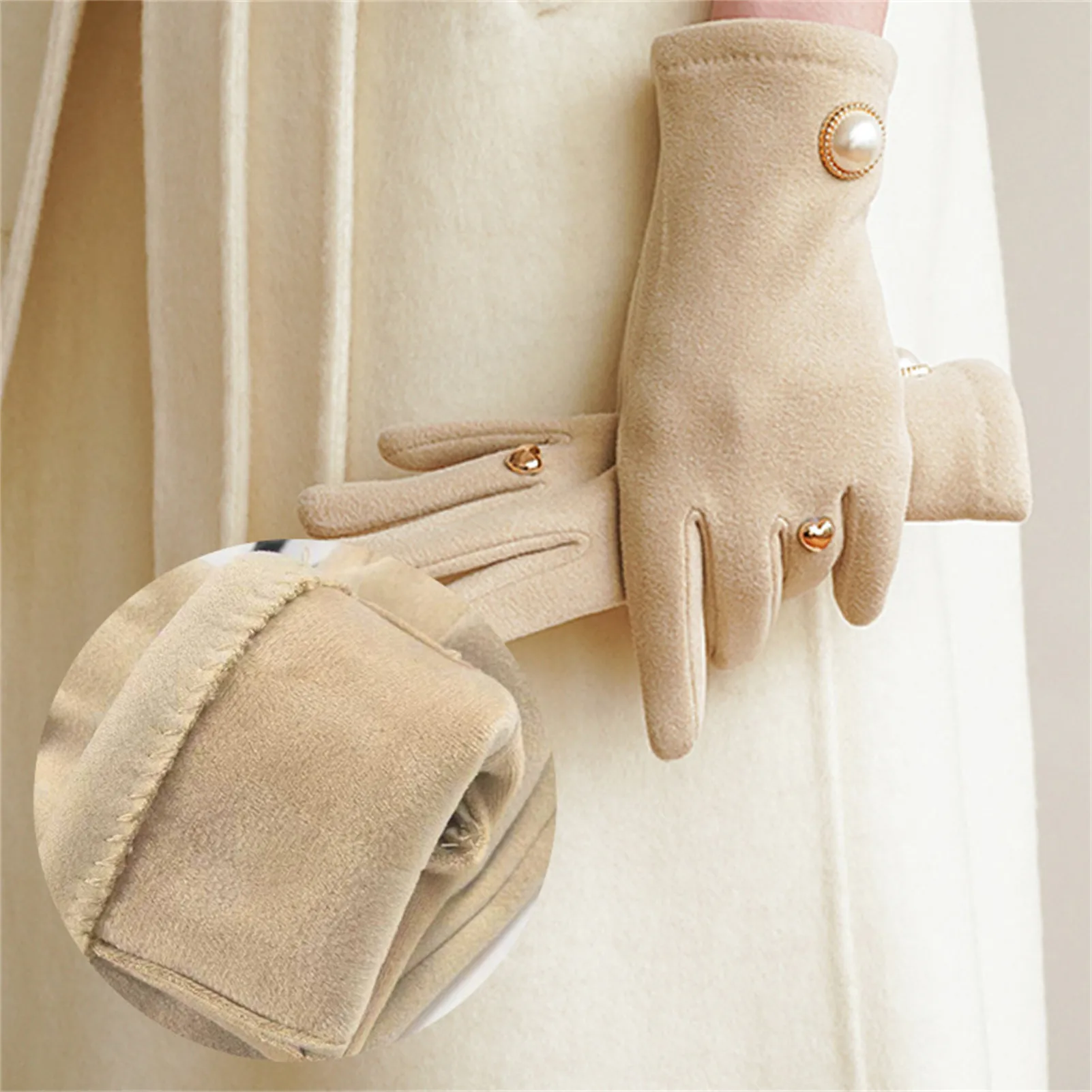 Guantes cálidos de invierno para mujer, guantes de lana a prueba de viento, ciclismo, Camping, pesca, esquí, manoplas con pantalla táctil, accesorios deportivos - imagen 4