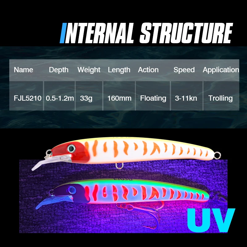 FJORD-señuelo de pesca de boca curvada, pececillo 160F, 33g, agua salada, agua dulce, cebo falso, sonajero, atún, Wobbler, señuelo Artificial - imagen 4